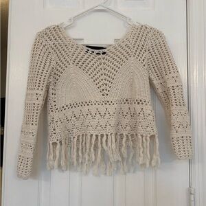 MINKPINK Ivory Knit Fringe Top